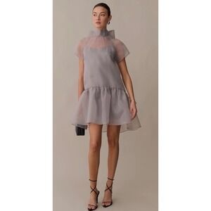 o.p.t One Pretty Time Organza Mini Dress Silver Gray Drop Waist T25WDRA1291SC XS